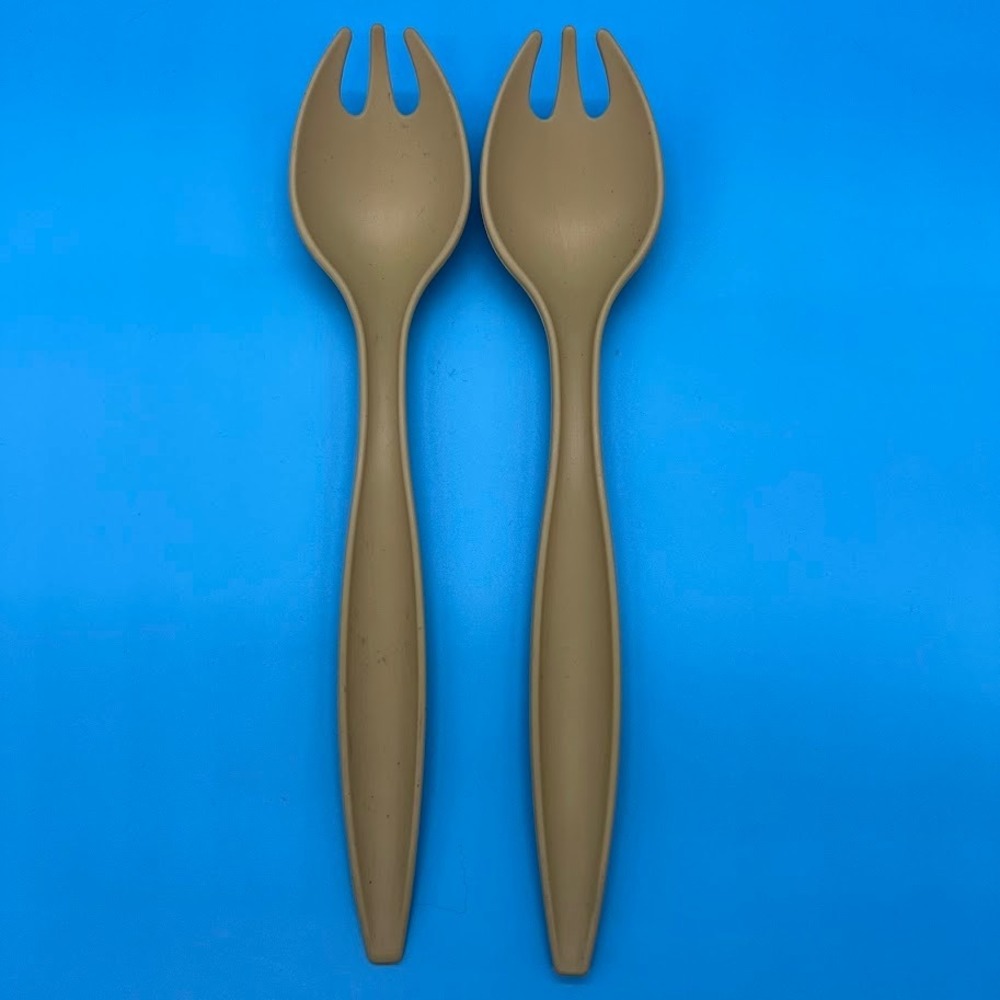 Vintage Tupperware Salad Serving Utensils 12 Inch Fork Spoon Set Harvest Gold